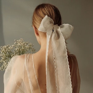 Women Large Ribbon. Bridal Silk Bow. Hair Bow. Women Ponytail. Veil-like