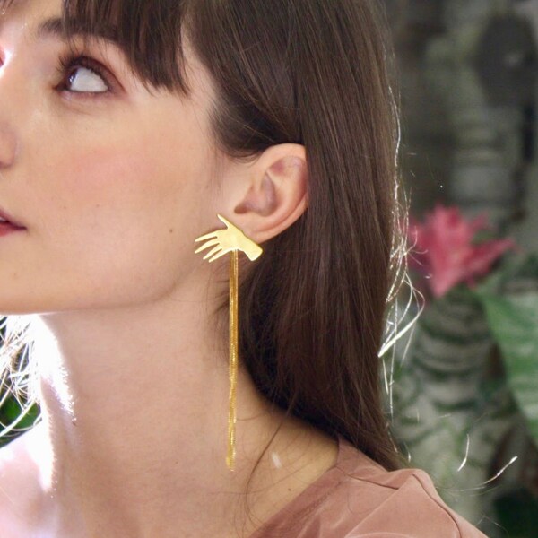 Gold Vermeil or Sterling Sillver Statement Studs Earrings Jewelry Asymmetrical Earrings