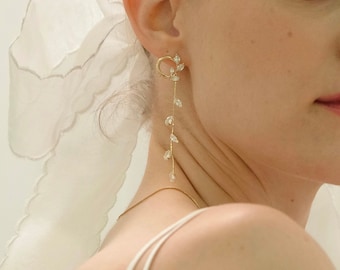 Bridal Earrings. Thin Linear Long Earrings. Dainty Earring. Gold Drop Earring. Stud Earrings. Gift for her. Small stud earrings