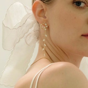 Bridal Earrings. Thin Linear Long Earrings. Dainty Earring. Gold Drop Earring. Stud Earrings. Gift for her. Small stud earrings image 1