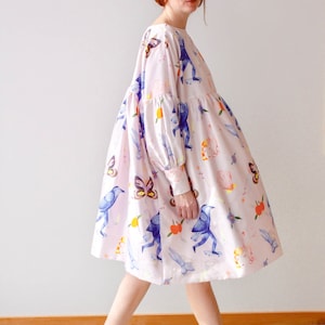 Printed Dress Eco Friendly Sustainable Art Illustration Unique Plus Size Clothing Bridesmaid Dress Smock Dress Dress Long Sleeve image 1