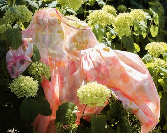 Clothing Category Winner: Etsy Design Awards 2020 - Balloon Sleeves Printed Dress Art Illustration Unique One Size Clothing Bridesmaid Dress