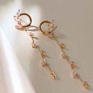 Bridal Earrings. Thin Linear Long Earrings. Dainty Earring. Gold Drop Earring. Stud Earrings. Gift for her. Small stud earrings image 2