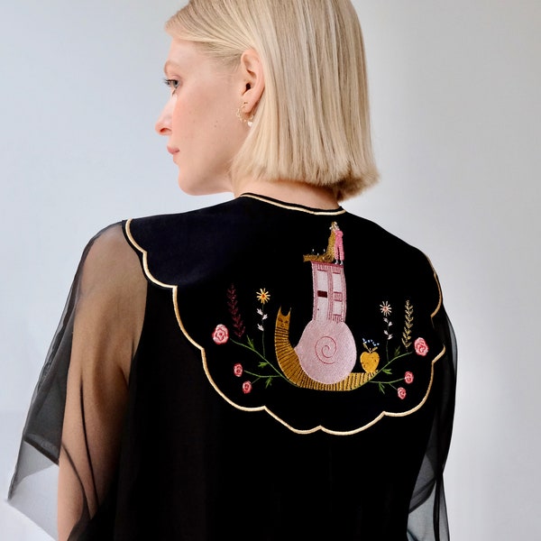 Detachable Collar. Black Embroidered Peter Pan Collar. Large Removable Collar for Blouse