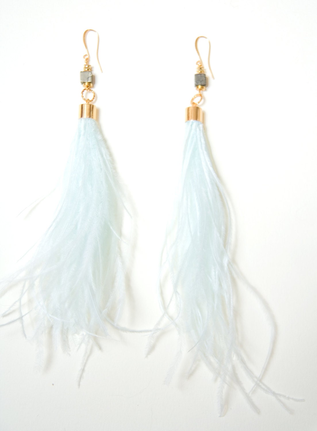 Dangle Baby Blue Statement Earrings 22K Matte Finish Pyrite Cubes