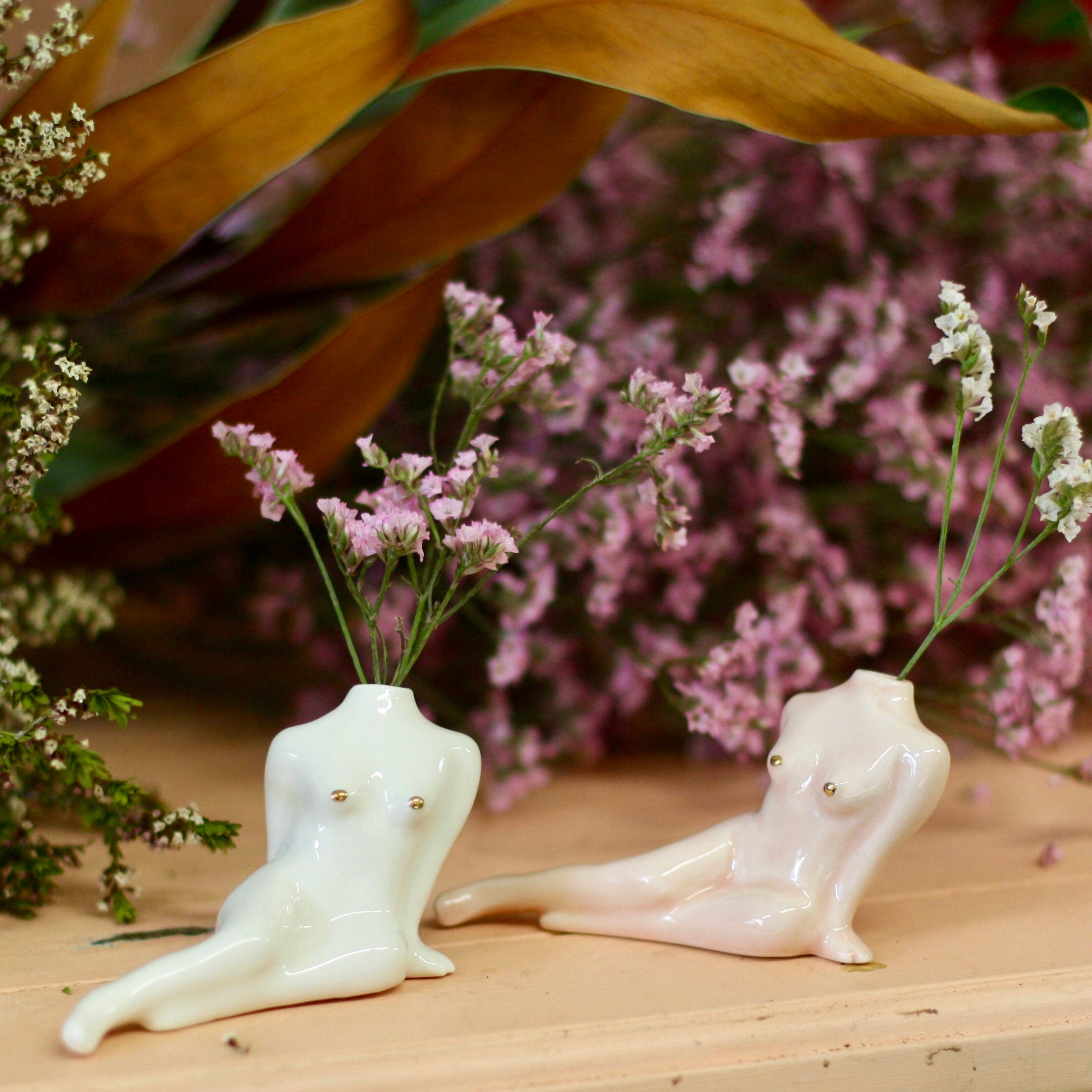 Bud Vase White Or Rose And Gold Feminist Porcelain Center Piece
