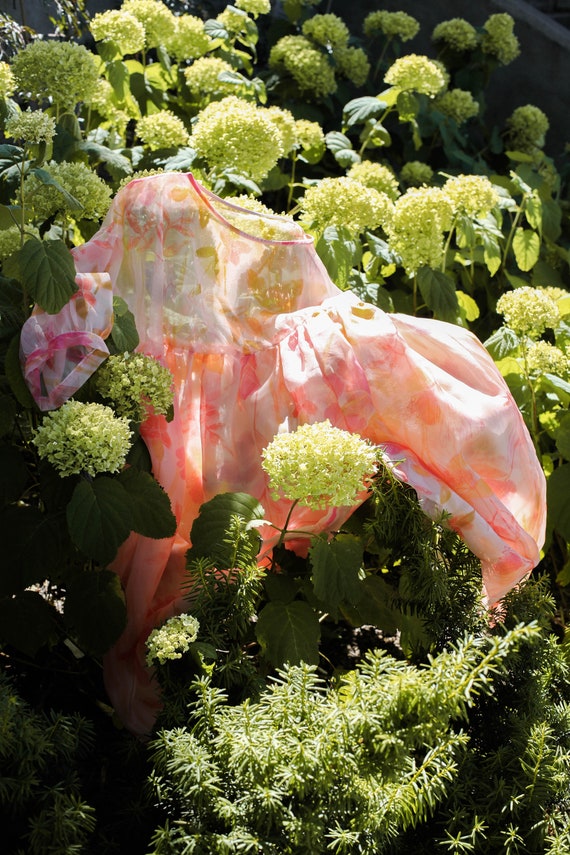 Clothing Category Winner: Etsy Design Awards 2020 - Balloon Sleeves Printed Dress Art Illustration Unique One Size Clothing Bridesmaid Dress