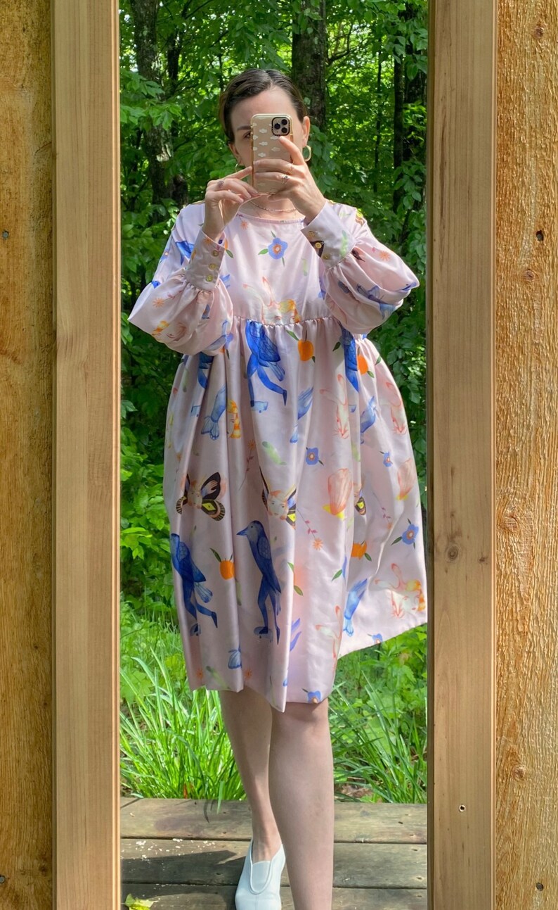 Printed Dress Eco Friendly Sustainable Art Illustration Unique Plus Size Clothing Bridesmaid Dress Smock Dress Dress Long Sleeve image 10