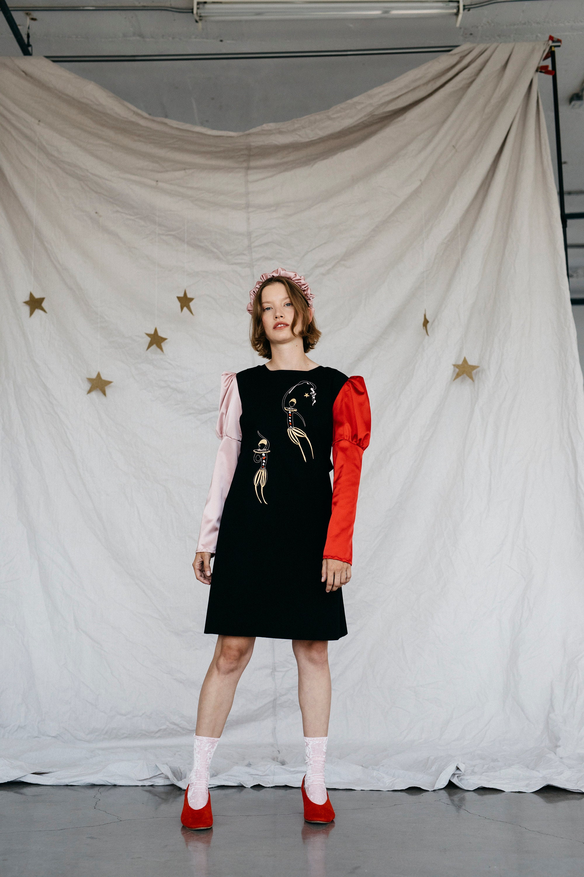 metallic jumper dress