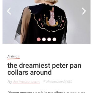 Detachable Collar. Black Embroidered Peter Pan Collar. Large Removable Collar for Blouse image 3