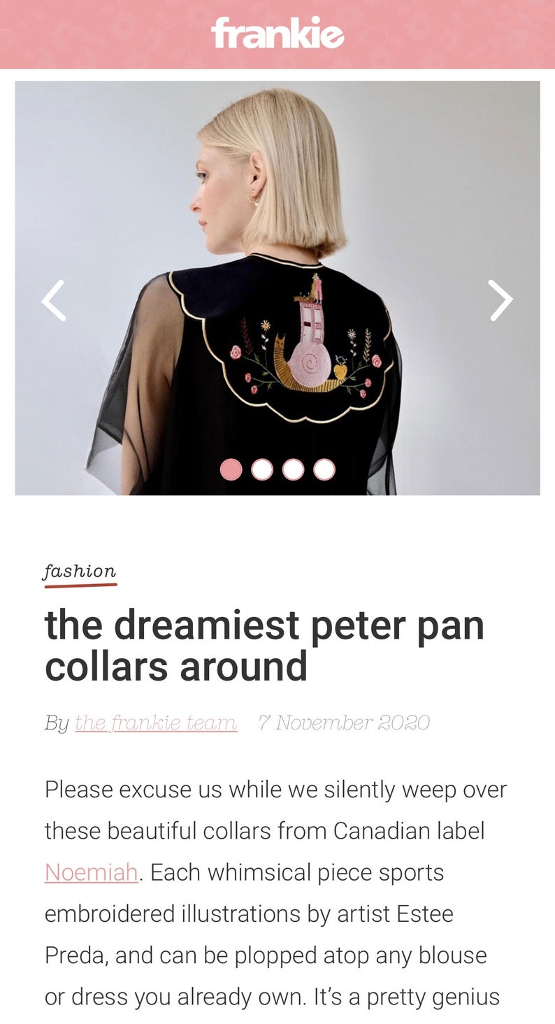 Detachable Collar. Black Embroidered Peter Pan Collar. Large Removable Collar for Blouse image 3