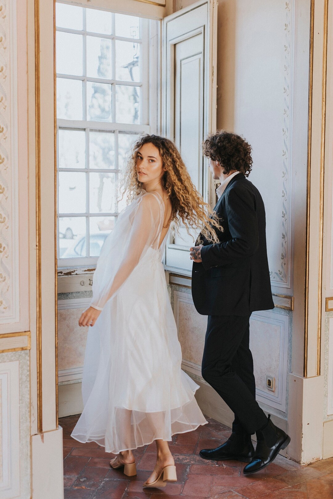 Elegant Silk Wedding Dress. Sheer Silk Organza . Simple Long Sleeves ...