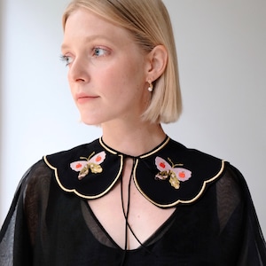 Detachable Collar. Black Embroidered Peter Pan Collar. Large Removable Collar for Blouse image 2