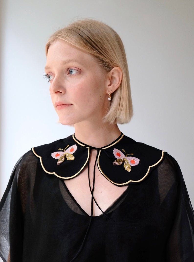 Detachable Collar. Statement Collar. Oversized Collar. Peter Pan Collar. Removable Collar. Embroidered Collar. Super-Sized Collar Colorful butterflies