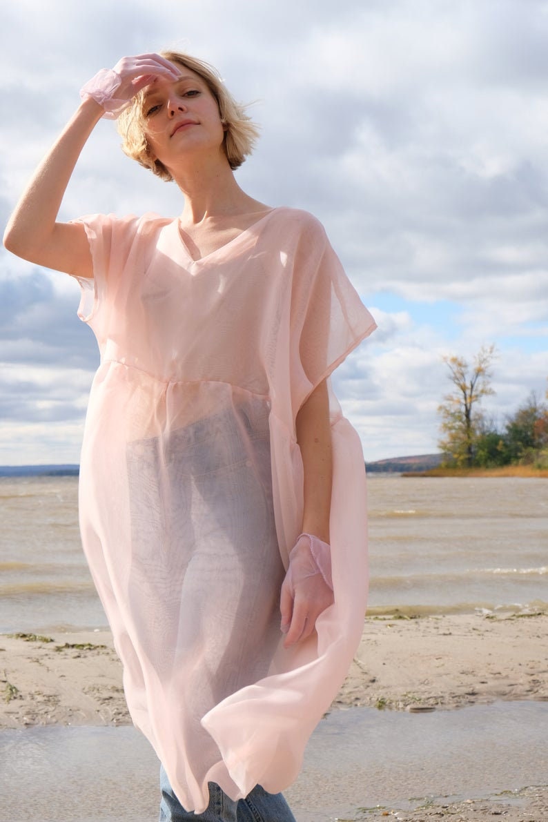 Sheer Dress. Fairy Dress. Bridesmaid Dress. Dress with sleeves. Evening Dress Pink