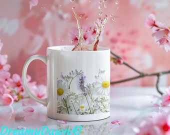 Tazas de café de cerámica, taza de café Boho Wildflowers Cottagecore, taza de flores, taza de naturaleza floral pastel, taza de té de flores silvestres, regalo para ella