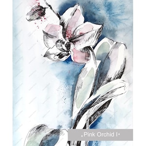 Watercolour Pink Orchid, Hand Painted Watercolor Plants, Original Painting Floral Picture on Paper, Contemporary Small Art, One of a Kind