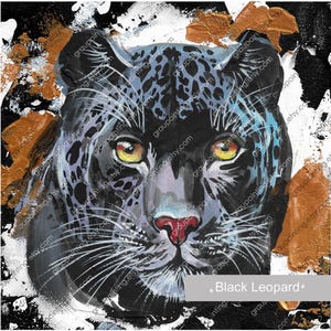 Black Leopard, Hand Painted Original, Mini Picture on Panel, Original Acrylic Wall Art, Small Animal Picture, One of a Kind, Room Decor