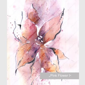 Fiore rosa ad acquerello, piante ad acquerello dipinte a mano, dipinto originale, quadro floreale su carta, piccola opera d'arte contemporanea, pezzo unico