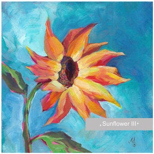 Tableau tournesol, original peint à la main, oeuvre d'art floral sur toile, oeuvre d'art murale acrylique, mini photo florale, objet déco à collectionner, petite oeuvre d'art