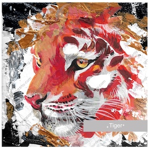 Peinture tigre, originale peinte à la main, mini photo sur panneau, art mural acrylique original, photo animal, petite oeuvre d'art, unique en son genre