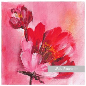 Tableau fleur rouge, original peint à la main, oeuvre d'art floral sur toile, oeuvre d'art murale acrylique, mini photo florale, objet déco à collectionner, petite oeuvre d'art