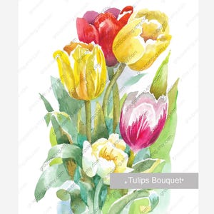 Bouquet di tulipani, dipinto a mano originale, pittura ad acquerello, quadro floreale su carta, piccola arte, pezzo unico, arredamento per soggiorno