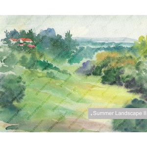 Dipinto di paesaggio estivo, originale dipinto a mano, dipinto di paesaggio su carta, acquerello, opera d'arte, pezzo unico, decorazione per soggiorno
