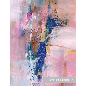 Winter Dream-I Painting, biglietto d'auguri originale A5, acrilico su carta, dipinto astratto dipinto a mano, piccolo quadro contemporaneo, mini arte