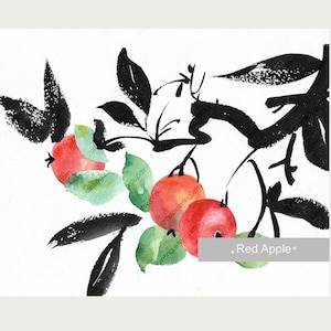 Roter Apfelzweig Aquarell Malerei, Original Fine Art