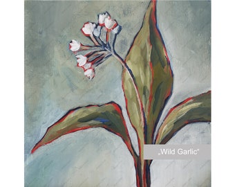 Wild Garlic Painting, Flower Painting on Canvas, Acrylic Wall Art, Living Room Decor, Mini Floral Picture, Hand Painted, Collectable Deco