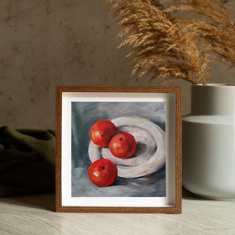 Malerei Mandarinen, Früchte Malerei auf Leinwand, Acryl-Wandkunst, Wohnzimmer-Dekor, Mini-Bild, handgemalte kleine Deko, Küchen-Dekor Bild 3