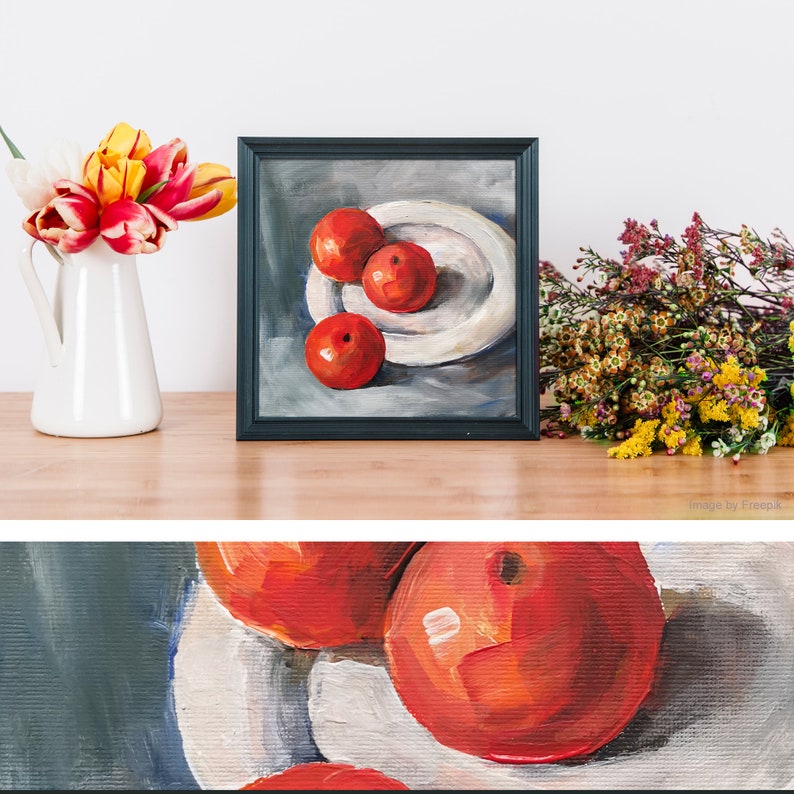 Malerei Mandarinen, Früchte Malerei auf Leinwand, Acryl-Wandkunst, Wohnzimmer-Dekor, Mini-Bild, handgemalte kleine Deko, Küchen-Dekor Bild 7