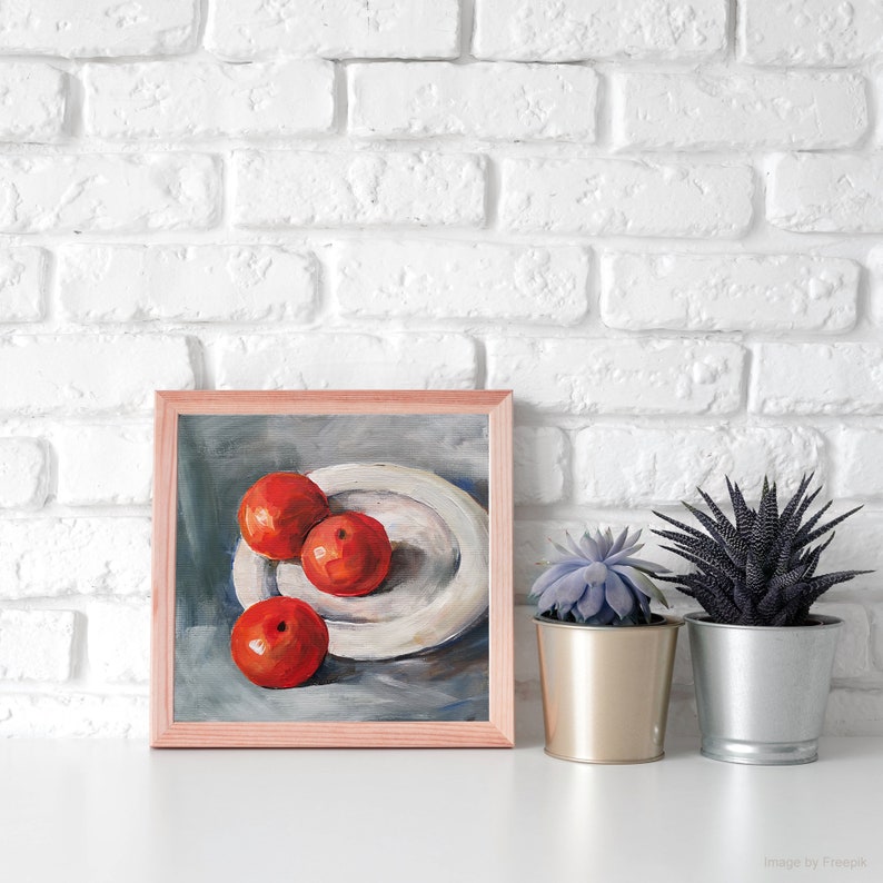 Malerei Mandarinen, Früchte Malerei auf Leinwand, Acryl-Wandkunst, Wohnzimmer-Dekor, Mini-Bild, handgemalte kleine Deko, Küchen-Dekor Bild 4