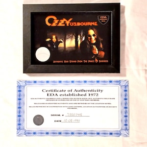 Ozzy Osbourne Hair Strand Memorabilia Collectible With COA Certificate Of Authenticity 1982 KMET Radio Gift Bag
