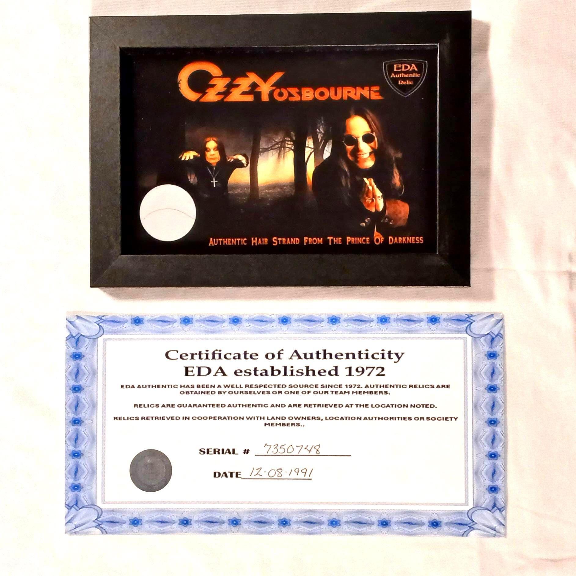 Ozzy Osbourne Hair Strand Memorabilia Collectible With COA