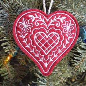 Valentine's Day Embroidered Felt Heart Ornament Scandinavian Swedish Nordic Christmas