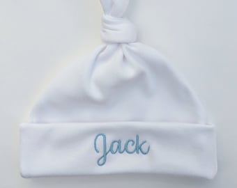 Embroidered Monogram Baby Hat: Personalized Newborn Knot Cap