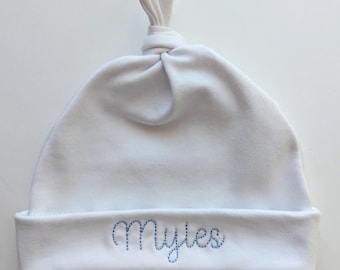 Personalized Embroidered Baby Hat: Knotted Newborn Hospital Cap