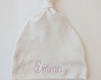 Personalized Embroidered Organic Cotton Ecru Knot Baby Hat