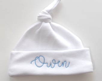 Embroidered Monogrammed Baby Hat: Personalized Newborn Knot Hat