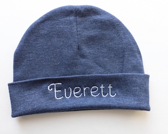 Embroidered Denim Baby Hat: Personalized Newborn Name Cap
