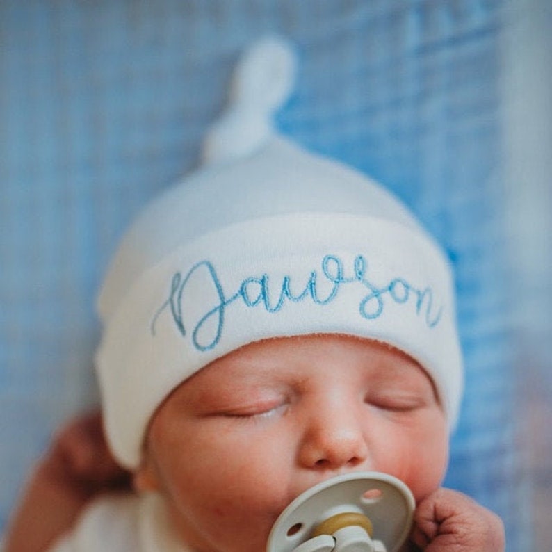 White Knotted Personalized Embroidered Monogrammed Baby Hat - Etsy