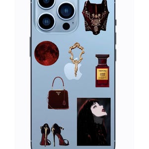 3D-klistermärken för telefonskal, iPad, iPhone. Vampyrflicka mörk estetiska klistermärken, klistermärkespaket, klistermärkesset. Estetiska klistermärken