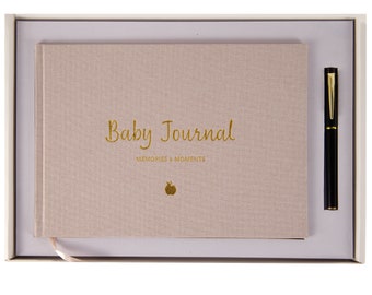 Baby Journal Planner, Pregnancy Memory Book for expectant mums, New Born record and Journal with gold foil trim gift box and Pen