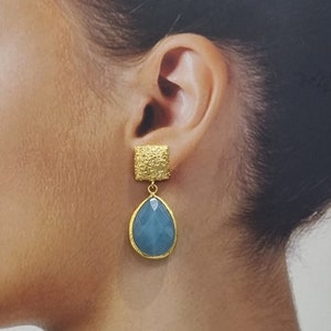 Jade Stone /  Handmade Earrings / Fashion Jewelry / 14K Gold Plated / One of A Kind / Handmade Custom Earrings