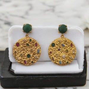 Handmade Brass Earrings ,18K Gold Plated, Dangle Earrings, Gift for her,Statement Jewelry.Birthday gift, Cubic Zirconia stone,