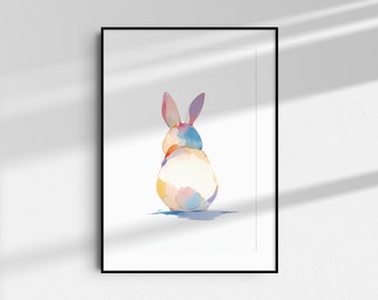 Watercolor Rabbit Print - Whimsical Nursery Animal Art, Pastel Bunny Digital Wall Decor