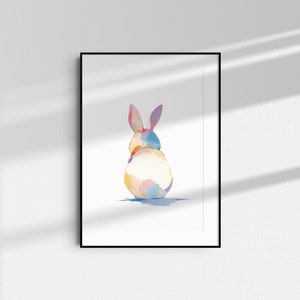 Watercolor Rabbit Print - Whimsical Nursery Animal Art, Pastel Bunny Digital Wall Decor