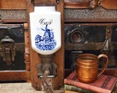 Vintage Wall Mount Blue White Ceramic Glass Coffee grinder Cast Iron As-Is PeDe Dutch Windmill Cafe 39 22L15E10S